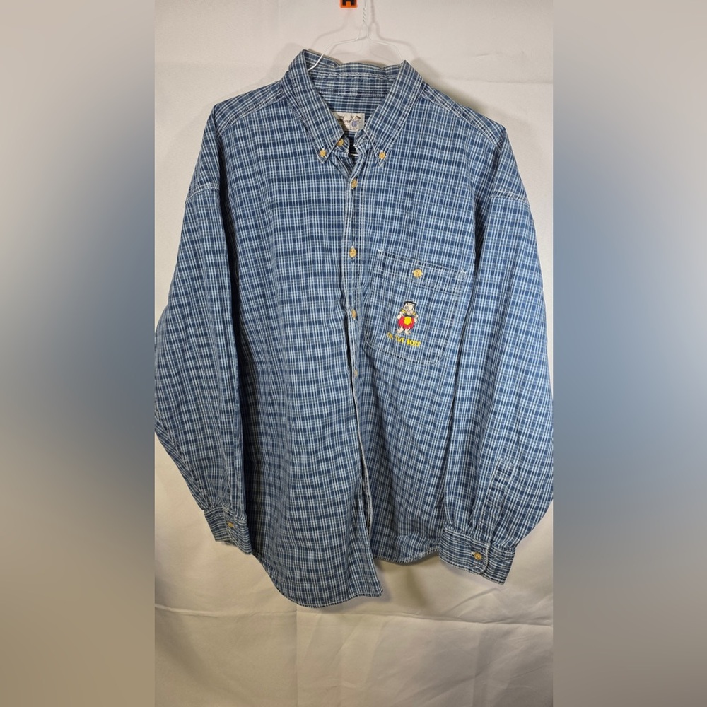 The Flintstones Fred Flintstone “I’m The Boss” Blue Plaid Shirt Approx Size XL